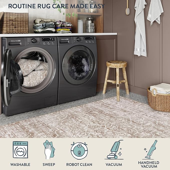 Lahome Runner Rug for Hallway 2.5x10, Washable Kitchen Runner Rugs | Ultra-Thin Non Slip, Neutral Boho Print Long Farmhouse Indoor Carpet Runner for Entryway 10ft Aube (Taupe, 2'5''x10')