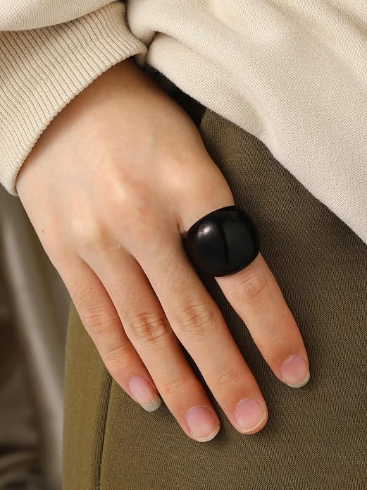 U7 Chunky Gold Dome Rings for Women, Stainless Steel/18KGold Plated/Black Statement Ring Non Tarnish Women Rings, Size 7-12