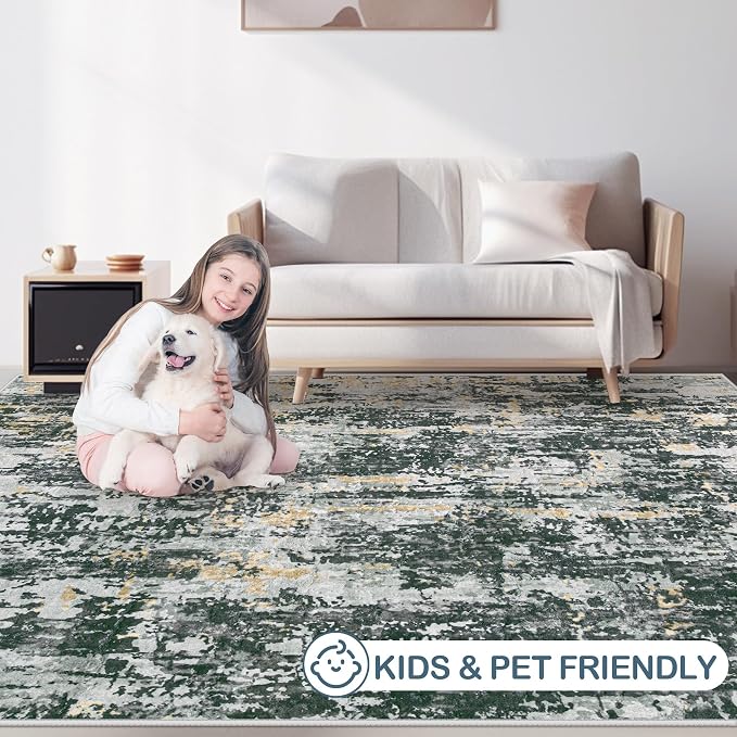 Area Rugs 6x9 Living Room: Washable Rug Modern Abstract Large Rugs Soft Non Slip Neutral Rug Stain Resistant Indoor Carpet for Bedroom Kitchen Dining Room Nursery Home Rugs(Black Grey Gold,6'x9')