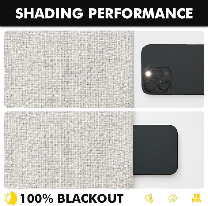 MIULEE 100% Blackout Linen Curtains 42 x 90 Inch Cream White 2 Panels | Thermal Insulated, Room Darkening Drapes for Bedroom Living Room, Back Tab Rod Pocket Pinch Pleated, Solid Luxury Decor