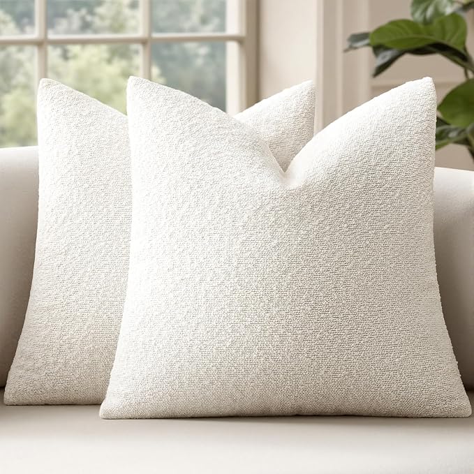 MIULEE 24x24 Decorative Euro Sham Boucle Couch Pillow Covers White | Set of 2 Textured Neutral Throw Pillow Covers, Accent Solid Pillowcases, Sofa Living Room Home Decor