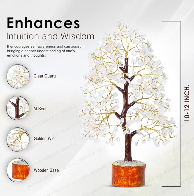 Crocon® Clear Quartz Crystal Tree of Life, Birthday Gifts for Women & Men, House Decor for Shelf Healing Crystals, Spiritual Gift Room Decor, House Warming Gifts New Home, Birthday Gift for Mom