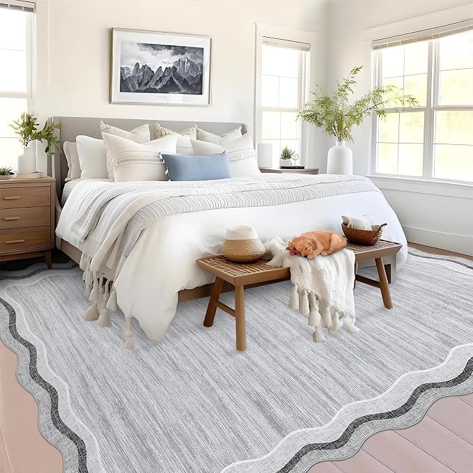 Garvee Scalloped 8x10 Rugs Washable Area Rugs for Living Room,Modern Stain Resistant Solid Rug for Bedroom, Scalloped Low Pile Non-Slip Neutral Rug for Farmhouse Dining Room Home Office Dorm,Grey | Rugs for Living Room, Non-Slip Soft Carpet for Bedroom...