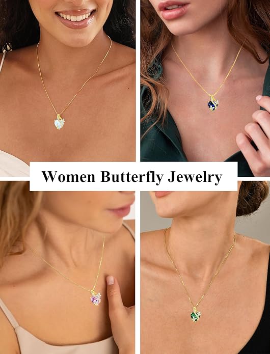 Butterfly Necklaces for Women Sterling Silver Infinity Heart Pendant Birthstone Jewelry Gift with 14k Yellow Gold/Rose Gold Plated