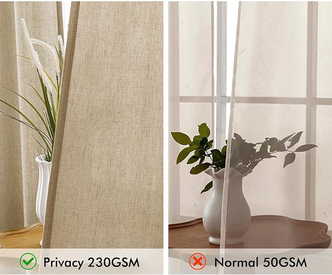 MIULEE Non-See-Through Privacy Linen Curtains 52Wx108L Inch Copper Brown | 2 Panels, Light Filtering, Semi Sheer Window Curtains, Farmhouse Textured, Back Tab Drapes for Bedroom Living Room