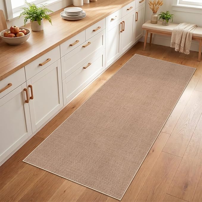 3x7 Kitchen Jute Runner Rug: Non Slip Faux Jute Rugs for Entryway Kitchen | Solid Color & Easy Clean: Thin Indoor Carpet for High Traffic Areas - Boho Rugs for Hallway Bedroom Home Decor Mat(Beige,3x7)
