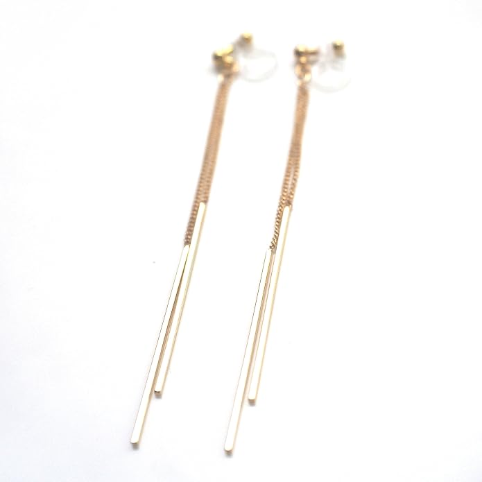 Comfortable Stick Invisible Clip On Earrings Gold Dangle Long Waved Threader Bar Clip-On Non Pierced Earrings Silver For Women,…