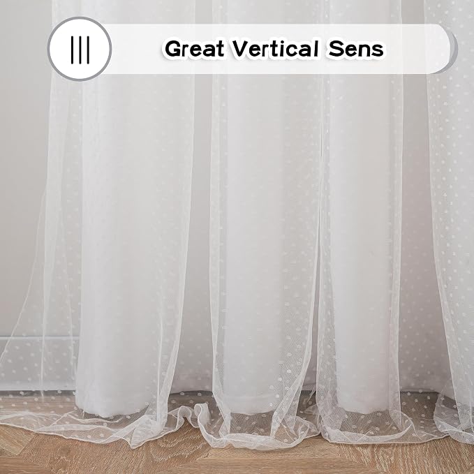 MYSKY HOME White Curtains for Girls Bedroom & Nursery Kids Cute 90 Inch Curtains Double Layer with Polka Dots Sheer, Grommet Tops, 52" Wide Each Panel, 2 Panels