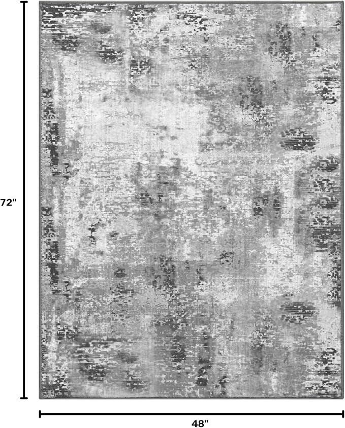 Area Rug 4x6 Grey Rug Washable Boho Rugs Non Slip Low Pile Abstract Small Carpet for Entryway, Bedroom, Kitchen, Classroom, Kids Room, Office, Dorm, Dining Room Gray