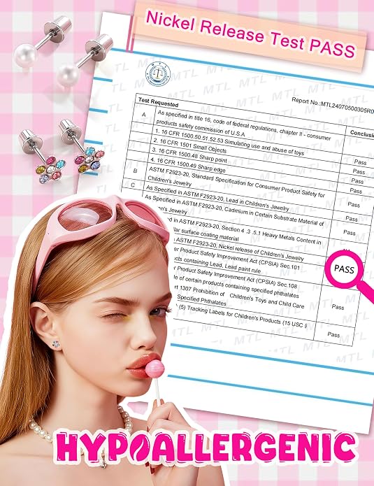 THUNARAZ 16 Pairs Hypoallergenic Earrings for Girls Kids Women Surgical Stainless Steel Earrings for Sensitive Ears Cute Flower Heart Ball Toddler Screw Back Stud Earring Flat Back Earring Set 20G