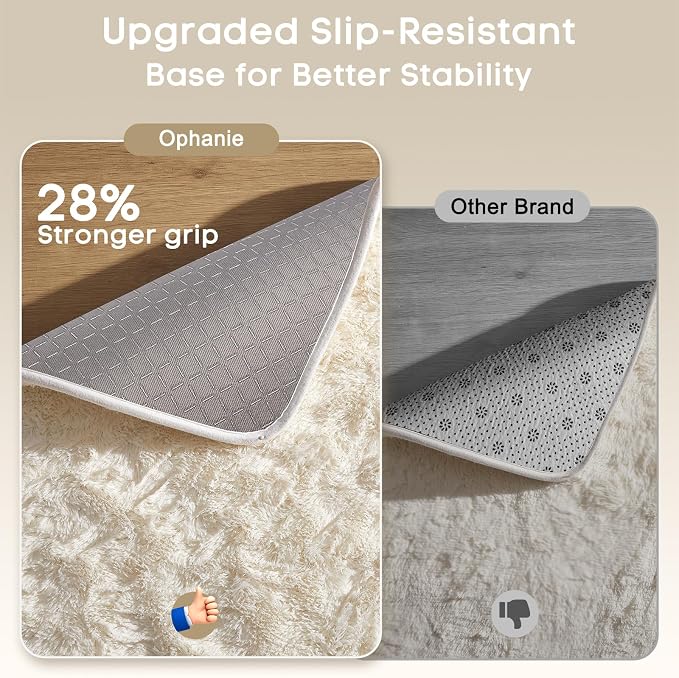 Ophanie Rugs for Living Room, Upgrade Non-Slip Fluffy Soft 5x8 Area Rug, Shag Large Fuzzy Plush Carpets for Bedroom Light Ivory, Shaggy Kids Dorm Home Decor with Over 99 pcs Pile fibers