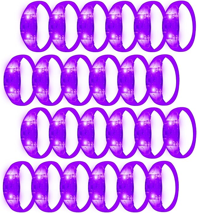24 Pack Light UP Bracelets Sound Activated Flashing Wristbands Music Control Glow in the Dark Bracelets for Rave Game Prizes Carnival Concerts Night Events Mardi Gras Party Favors