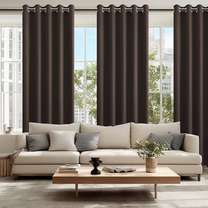 Hiasan Blackout Curtains for Bedroom, 60 x 84 Inches Long - Thermal Insulated & Light Blocking Window Curtains for Living Room, 2 Drape Panels Sewn with Tiebacks, Brown