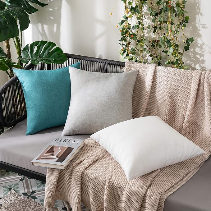 MIULEE Pack of 2 Decorative Outdoor Solid Waterproof Throw Pillow Covers Euro Sham Faux Linen Garden Farmhouse Coastal Cushion Cases for Summer Patio Tent Balcony Couch Sofa 26x26 Inch Turquoise