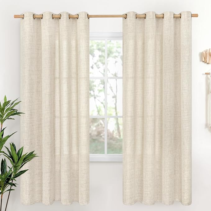 YoungsTex Linen Curtains 72 Inches Long for Living Room 2 Panels, Boho Semi Sheer Drapes with Bronze Grommet Light Filtering Rustic Window Treatments for Bedroom Dining Room, 52 x 72 Inch, 2 Panels