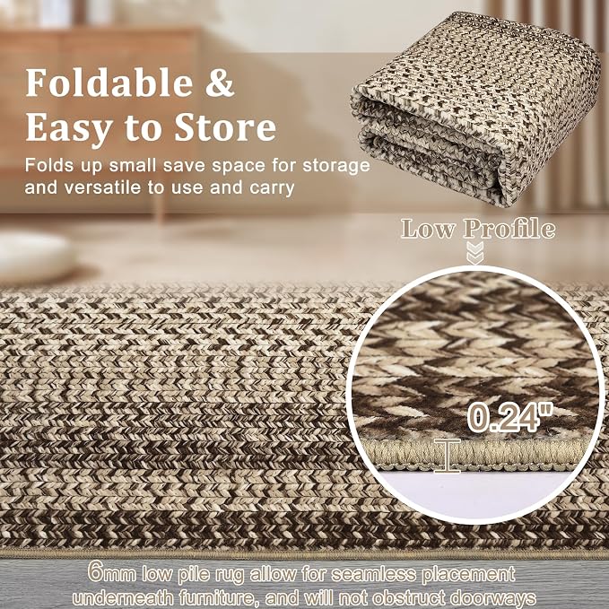 Runner Rug 2x8 Machine Washable Hallway Runner Rug Entryway Long Runner Carpet Braided Printed Throw Mat Non Slip Kitchen Mat Living Room Rustic Carpet for Bedroom Dining Room, Camel