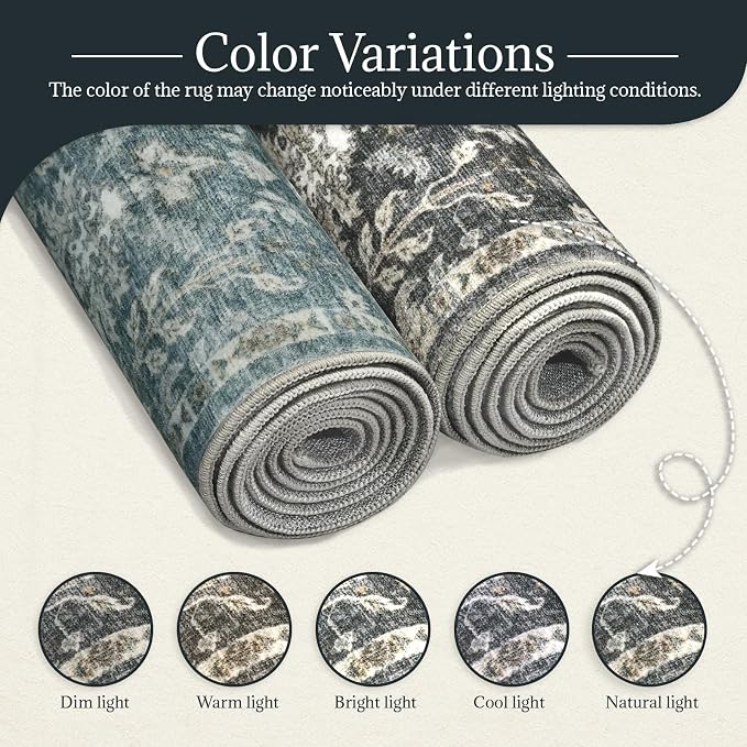 Washable Rugs for Living Room: 8x10 Area Rugs for Bedroom Ultra Soft Non-Slip Stain Resistant Vintage Boho Large Carpet for High-Traffic Dining Room - Farmhouse Decor