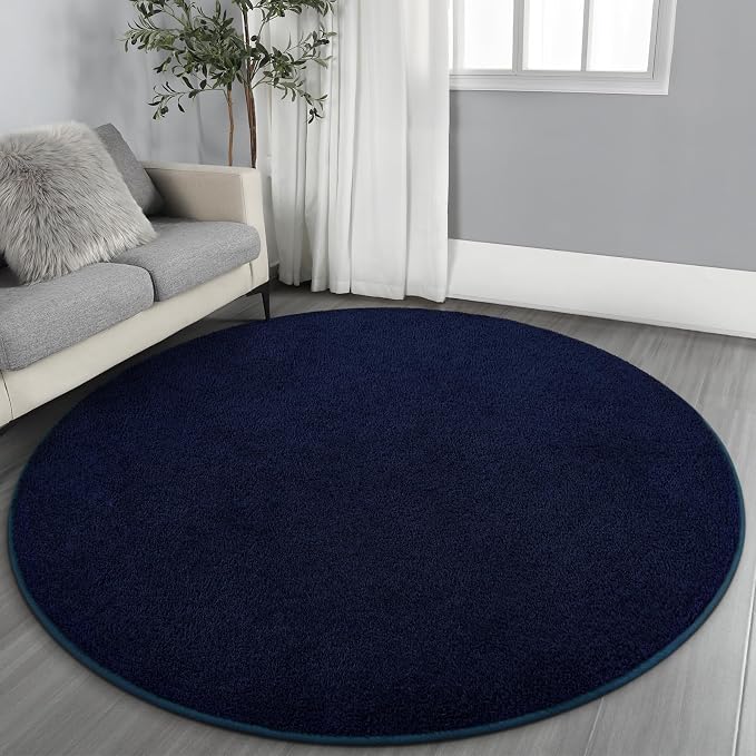 Gifeas Ultra Soft Round Area Rugs for Living Room Bedroom, 6x6 Feet Navy Blue Thickened Memory Foam Modern Indoor Circle Carpets, Non-Slip Comfy Circular Rug for Boys Girls Nursery Room Home Decor
