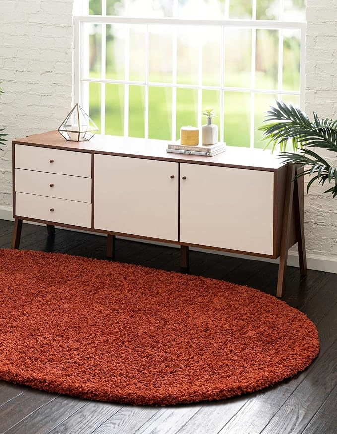 Unique Loom Solid Shag Collection Area Rug (3' 1" x 5' 3" Oval, Terracotta)