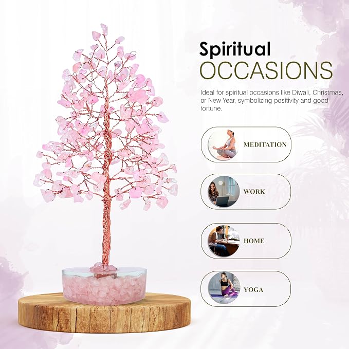 Crocon® Rose Quartz Heart Shape Base Crystal Tree, Birthday Gifts for Women, Healing Crystals Tree of Life, Positive Energy, Good Luck, Home Office Decor Gifts, Gift for Women - Sister Mom & Grandma