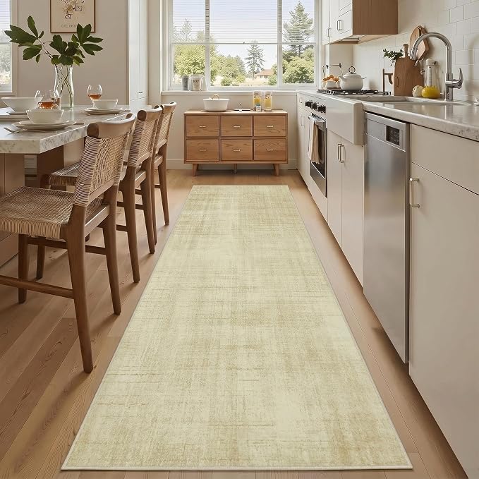 Joydeco Boho Washable Runner Rug for Hallway Entryway, Beige 2x8 Bathroom Kitchen Runner Rugs Non Skid Washable, Non Slip Soft Neutral Classic Throw Carpet for Laundry Room Entrance