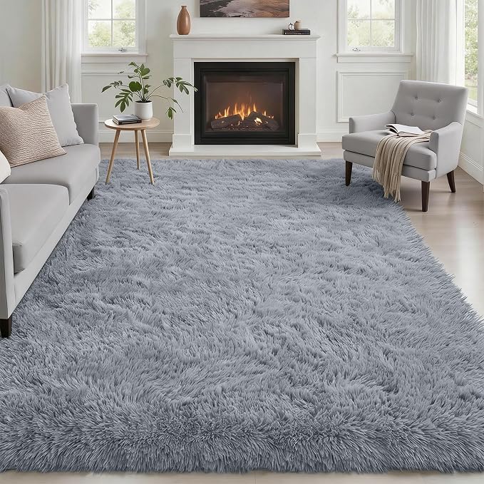 Fluffy 4x6 Area Rugs for Living Room Bedroom: Ultra Soft Shag Rug Non-Slip Non-Shedding Small Plush Bedside Rug Indoor Floor Carpets for Kids Room Playroom Entryway Nursery Dorms Home Decor Gray