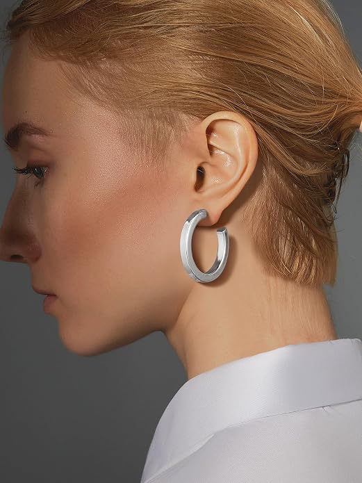Stainless Steel Chunky Hoop Earrings For Women, Minimalist and Chic, Black/Gold Plated, Round Hoops Earrings Hypoallergenic, Size: 30mm/40mm/60mm/80mm, Come with Box