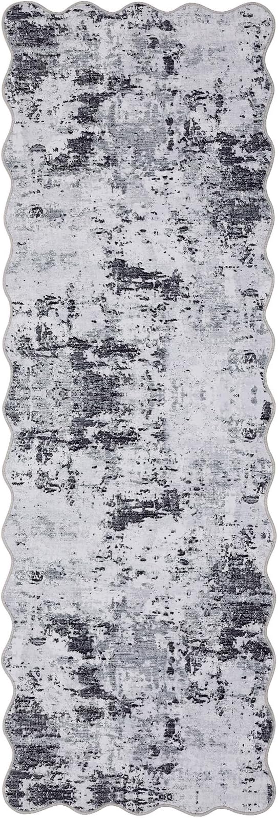 ROYHOME Scalloped Runner Rug 2x6 Modern Abstract Non Slip Soft Stain Resistant Low Pile Machine Washable Non Shed Rug for Hallway Kitchen Bathroom, Grey
