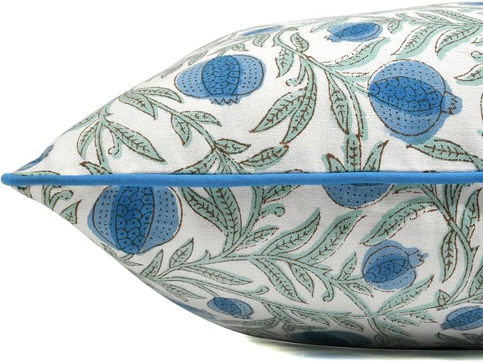 Ridhi Block Print Queen Blue Pillow Cover 16" x 16" (Pack of 2) Decorative Couch Pillows for Living Room, Farmhouse Chic Boho Cute Outdoor Pillows Covers Gifts for Spring, Mother's Day