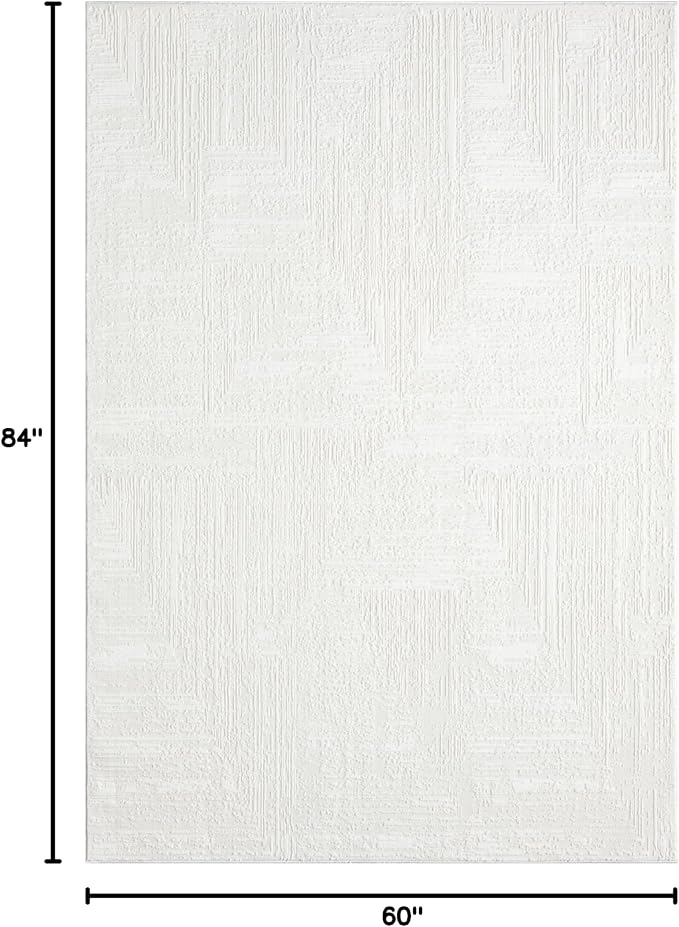 Amy Modern Abstract Area Rug for Living Room, 5x7 Contemporary Textured Geometric Cream Neutral Rug, Stain Resistant Non-Shedding Carpet for Bedroom, Dining Room or Kitchen (5' x 7', Cream)
