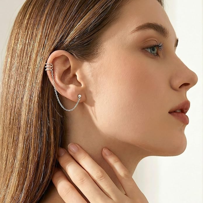 SLUYNZ 925 Sterling Silver Cuff Earrings Chain for Women Crawler Earrings Studs