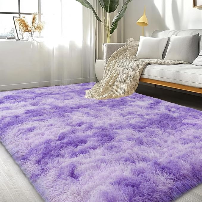 Large Area Rugs for Living Room Bedroom 4x6 Tie-Dyed Blue Shag Rugs | Ultra Soft Fluffy Shaggy Plush Fuzzy Modern Indoor Throw Floor Carpet for Kids Girls Boys Dorm Nursery Home Decor Aesthetic
