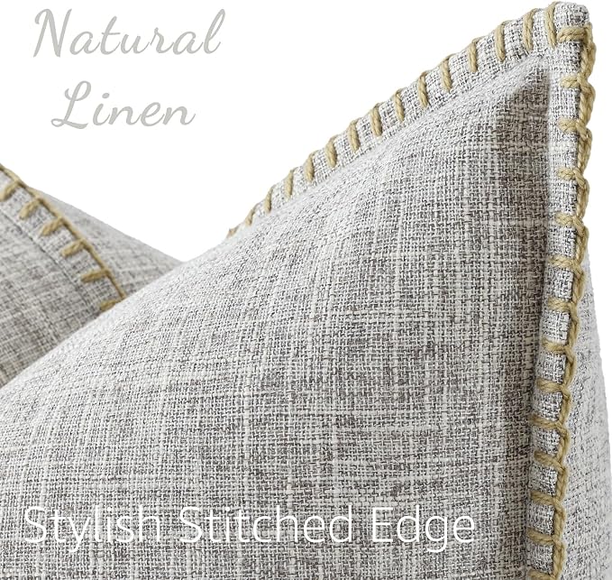 decorUhome Fog Gray Faux Linen Outdoor Throw Pillow Covers 12x20 Set of 2 | Fall Decorative Textured Neutral Modern Farmhouse Pillow Covers with Stitched Edge for Couch Sofa Bed Living Room
