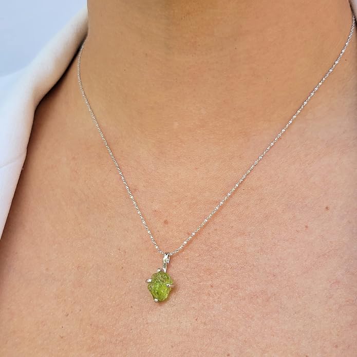 Natural raw gemstone pendant chain necklace with white gold over 925 solid sterling silver, birthstone dainty solitaire gift for her, uniquelan jewelry