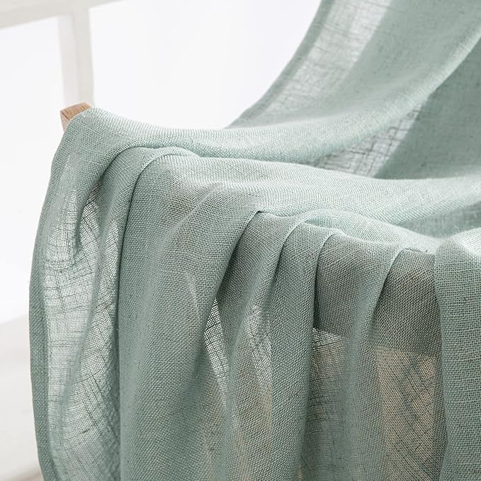 MIULEE Aqua Blue Linen Curtains 54 Inch Length 2 Panels for Bedroom Living Room, Soft Thick Linen Textured Natural Short Window Drapes Semi Sheer Light Filtering Back Tab Rod Pocket Burlap Look Decor