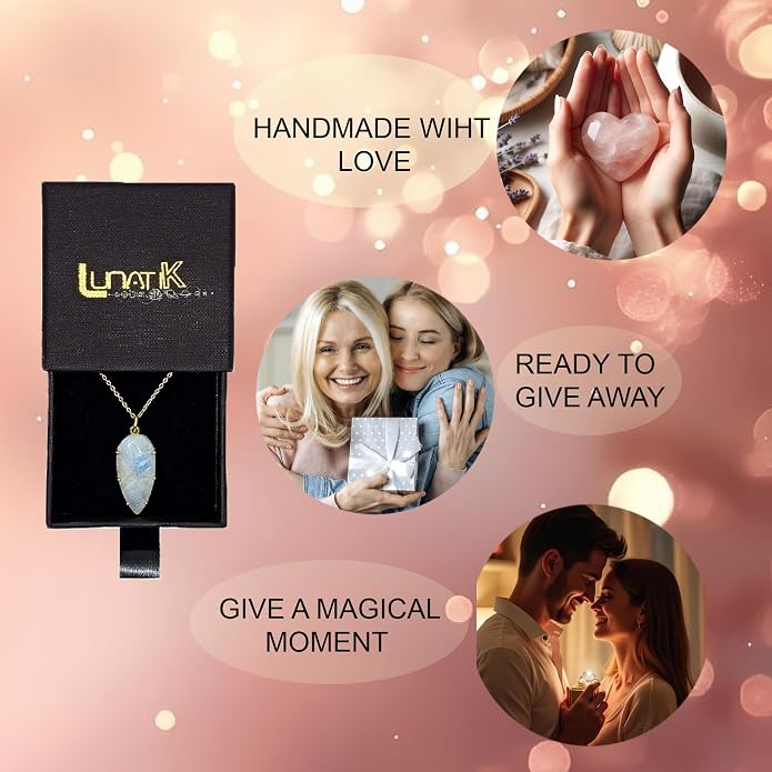Lunatik Moonstone Necklace for Women – 925 Sterling Silver & 18K Gold Plated, Natural Rainbow Moonstone Pendant – June Birthstone Necklace