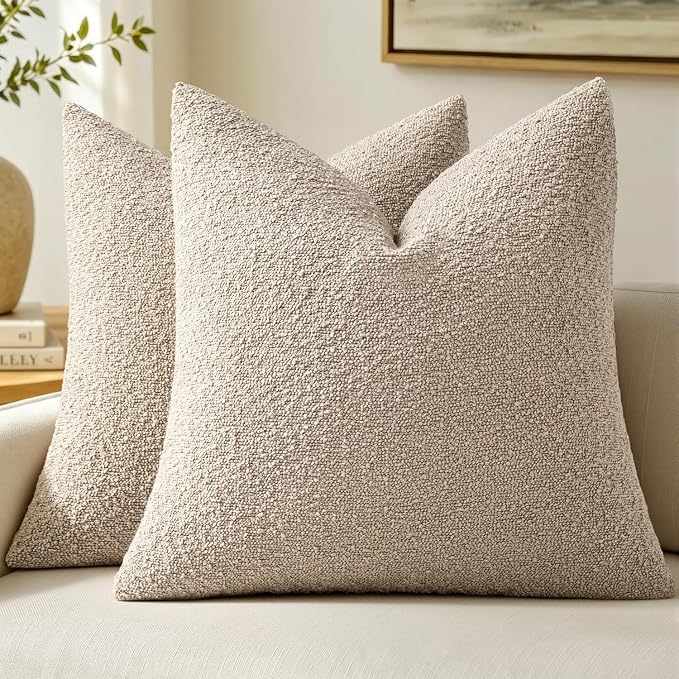 MIULEE 22x22 Decorative Euro Sham Boucle Couch Pillow Covers Oatmeal | Set of 2 Textured Neutral Throw Pillow Covers, Accent Solid Pillowcases, Sofa Living Room Home Decor