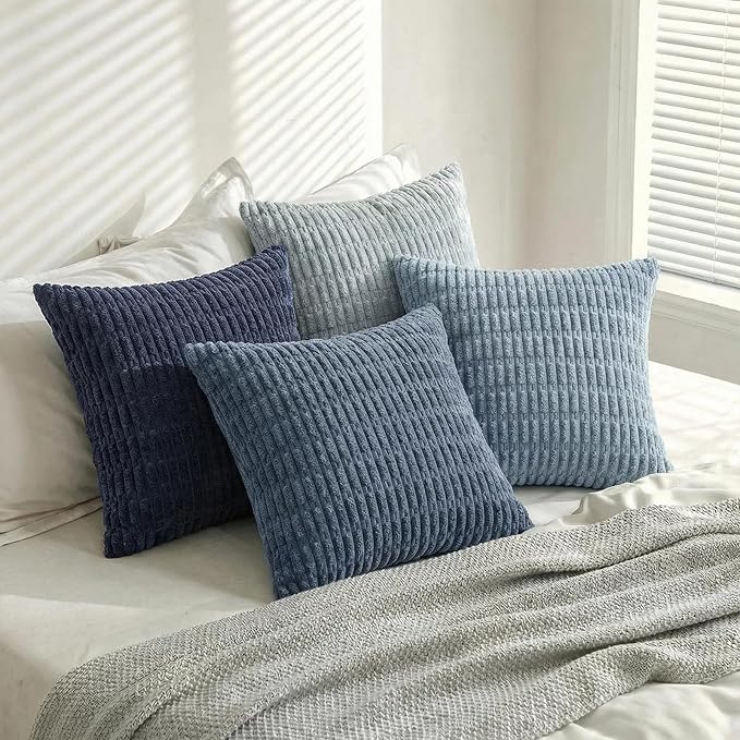 Fancy Homi 4 Packs Decorative Throw Pillow Covers for Living Room Couch Bed, Modern Farmhouse Boho Home Décor Accent Cushion Case, 22" x 22", Blue Series