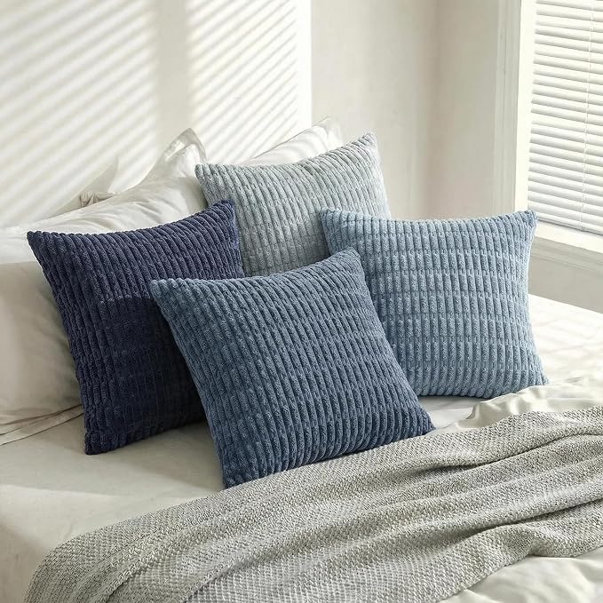 Fancy Homi 4 Packs Decorative Throw Pillow Covers for Living Room Couch Bed, Modern Farmhouse Boho Home Décor Accent Cushion Case, 20" x 20", Blue Series