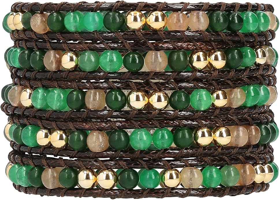 Bracelet for Women – Handmade Vegan Boho Natural Stone Layered Bracelet, Thailand Bohemian Stackable Beaded Wrap Bracelets, Summer Hippie Bracelet Stack, Fashion Jewelry Gifts