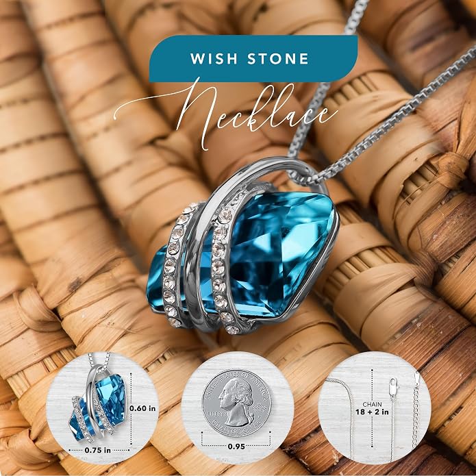 Leafael Wish Stone Pendant Necklace with Birthstone Crystal, 18K Rose Gold Plated/Silvertone, 18" + 2"