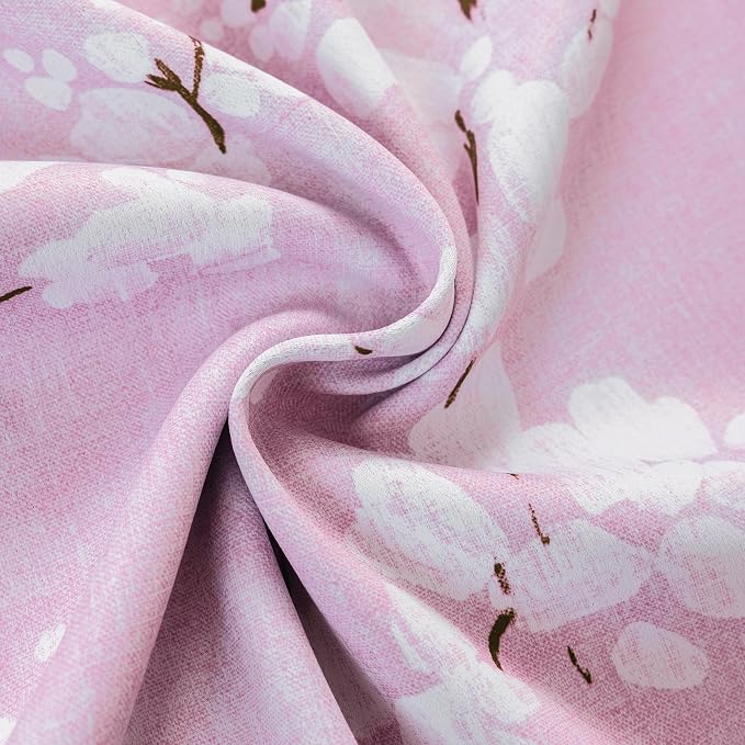 FMFUNCTEX 100% Blackout Pink Floral Curtains 63 Inch Long Grommet 2 Panels | Black Out Drapes, Thermal Insulated Cottage Farmhouse, Blossom Flower Patterned Curtain for Bedroom, Living Room Darkening