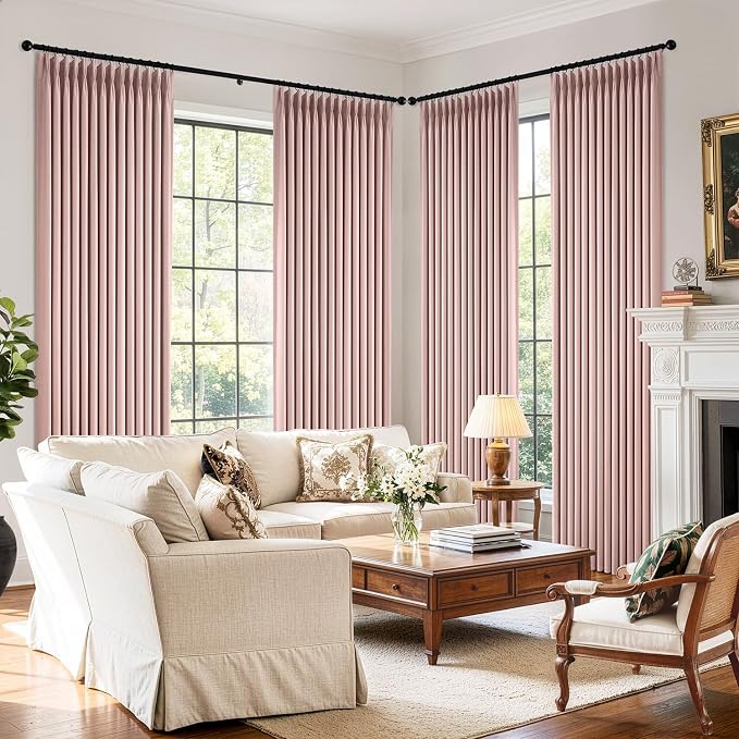 MIULEE Pinch Pleated 100% Blackout Curtains 40"x90" Light Pink 4 Panels Set | Thick Linen, Memory Trained Pleat, Back Tab Double Layer Drapes, Thermal Insulated, Curtain for Bedroom Living Room Darkening