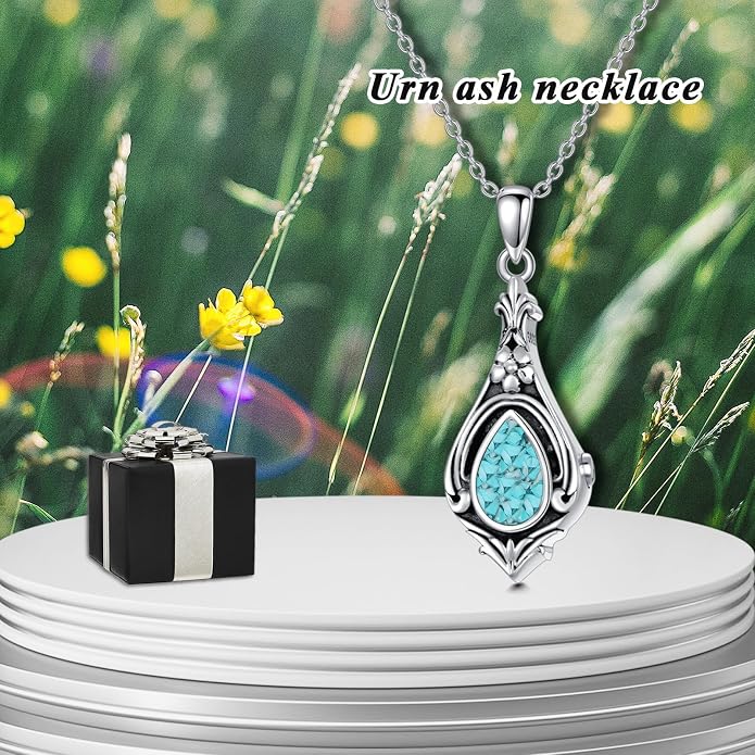 Seiyang Urn Necklace for Ashes 925 Sterling Silver with Birthstone Cremation Jewelry Keepsake Ashes Pendant Necklace Memorial Jewelry for Women Loved One