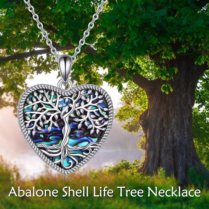 ONEFINITY Tree of Life Necklace for Women Sterling Silver Abalone Shell Crystal Tree of Life Pendant Necklace Family Tree Jewelry for Mom Daughter Sister Girls Christmas Gifts