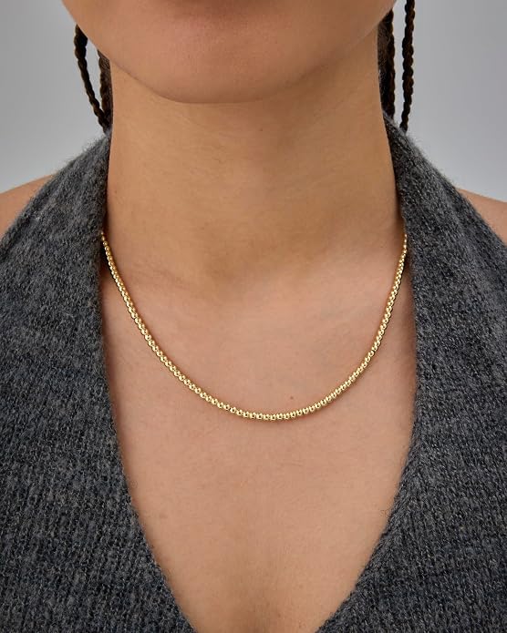 PAVOI 14K Gold Plated Small Bead Ball Chain Necklace for Women - Adjustable Dainty Gold Beaded Necklace - Trendy Choker Chain Layering Jewelry