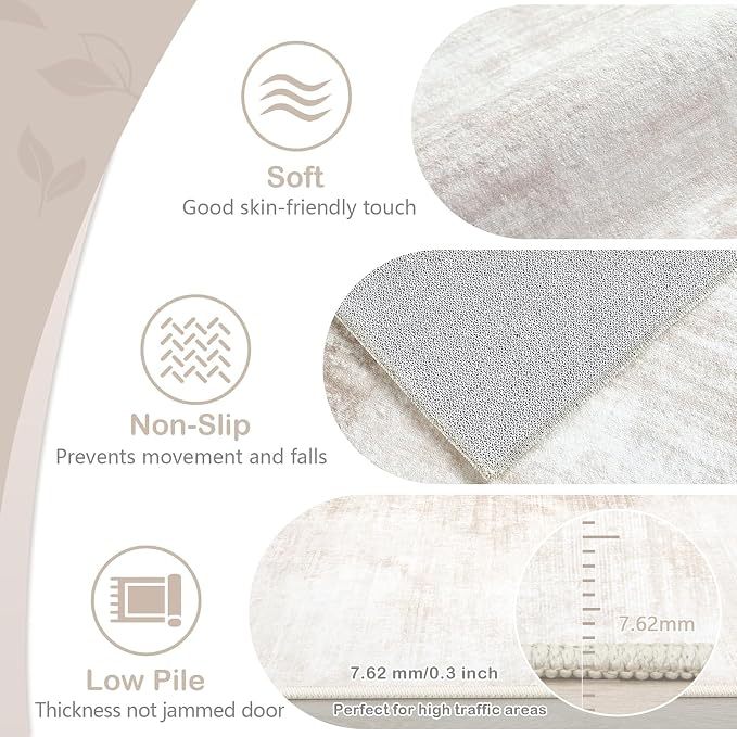 Area Rugs 5x7 Living Room: Washable Rug Modern Abstract Large Rug Soft Non Slip Neutral Rugs Stain Resistant Indoor Carpet for Bedroom Kitchen Dining Room Table Nursery Home Office Rugs(Beige,5'x7')