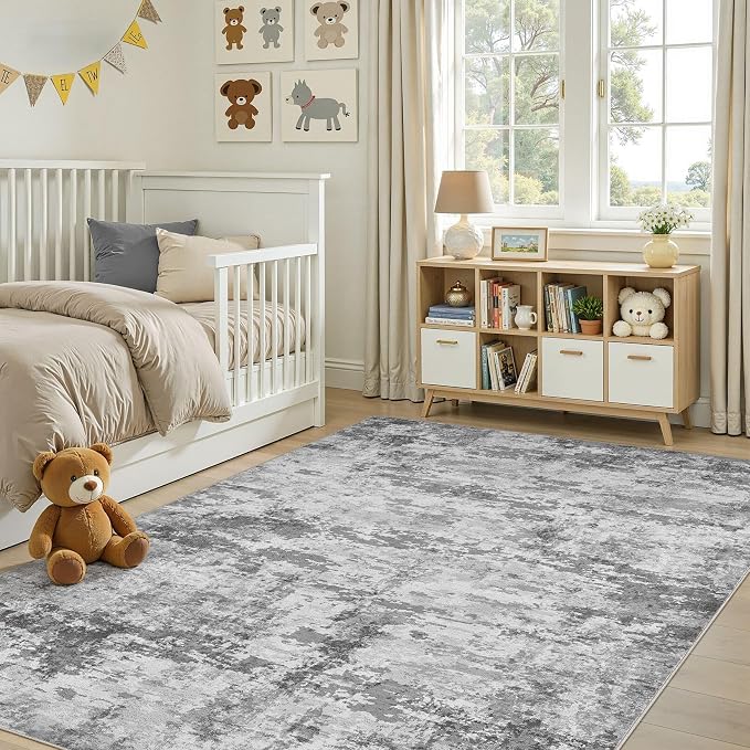 Area Rugs 5x7, Non Slip Low Pile Soft Washable Rug for Living Room | Modern Abstract Large Carpet, Stain Resistant and Pet Friendly, Made for Bedroom, Dining Room, Reading Nook - Dark Gray