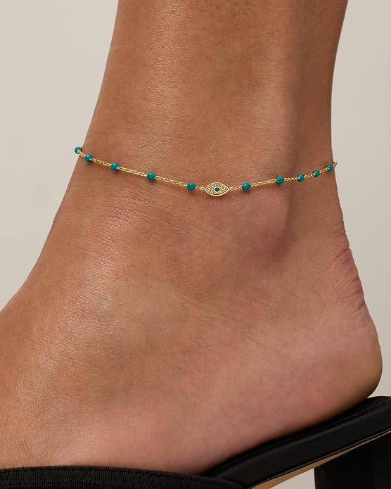 PAVOI 14K Gold Plated Anklet for Women - Trendy Link Chain Ankle Bracelet Summer Jewelry - Boho Dainty Anklets with Cubic Zirconia, Beaded, Evil Eye, Star, Station, Pearls Adjustable Gold Jewelry