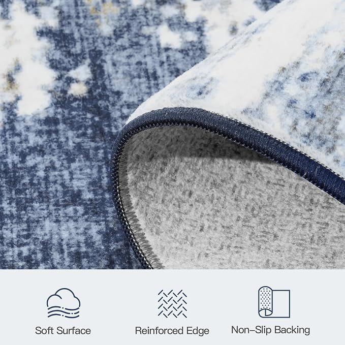 Lofus 9x12 Area Rug for Living Room,Abstract Large Rugs with Non-Slip Backing, Neutral Modern Washable Carpet for Bedroom Dining Room Home Office Nursery Indoor, Dark Blue/Brown